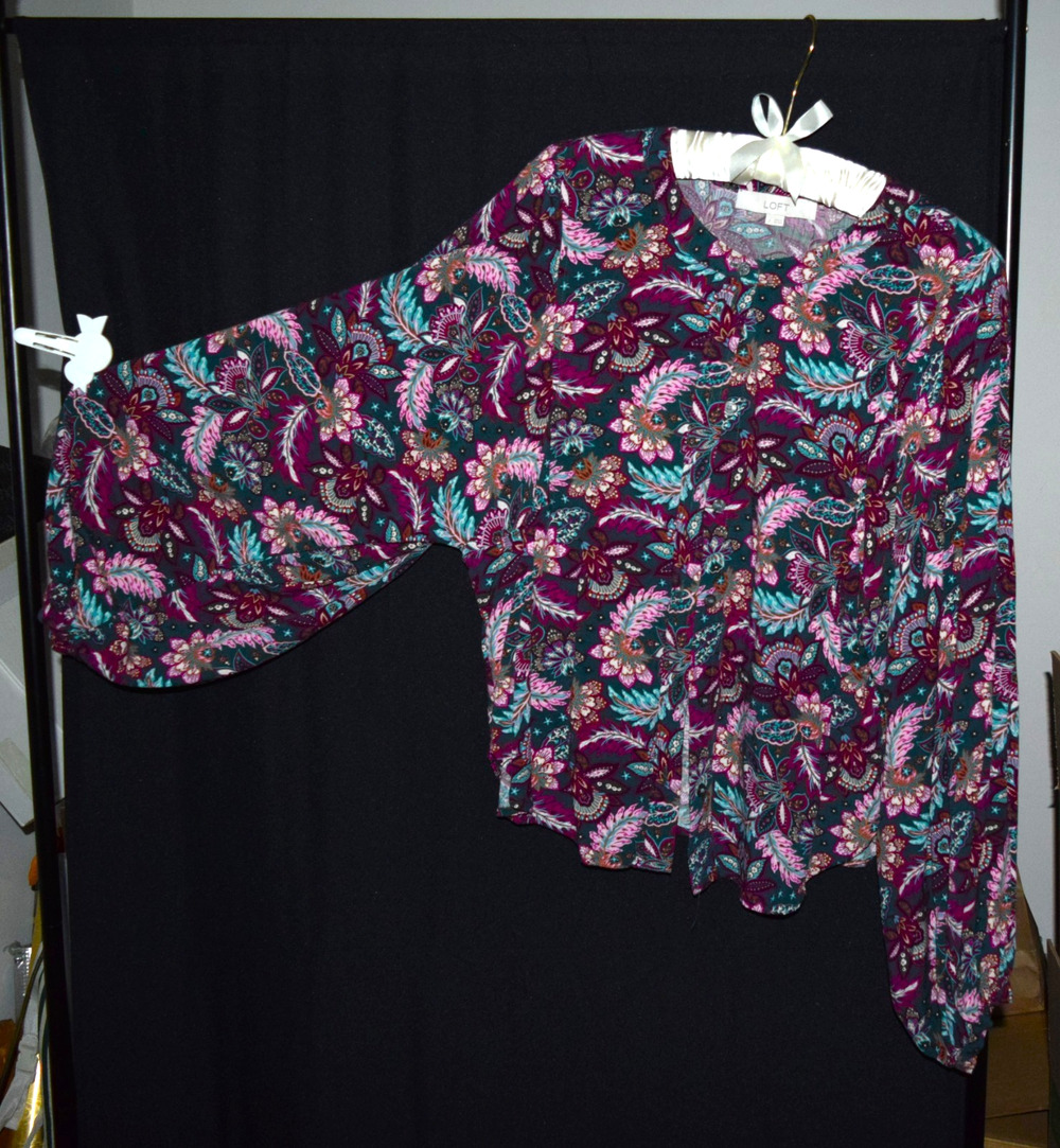 LOFT Boho Floral Paisley Top Flowy Draped Dolman Long Sleeve Anthropologie-style